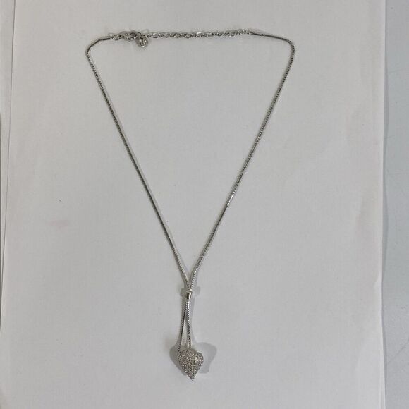 Swarovski Crystal Slider Necklace w/ Crystal Pave Heart Pendant 18” - Picture 5 of 6